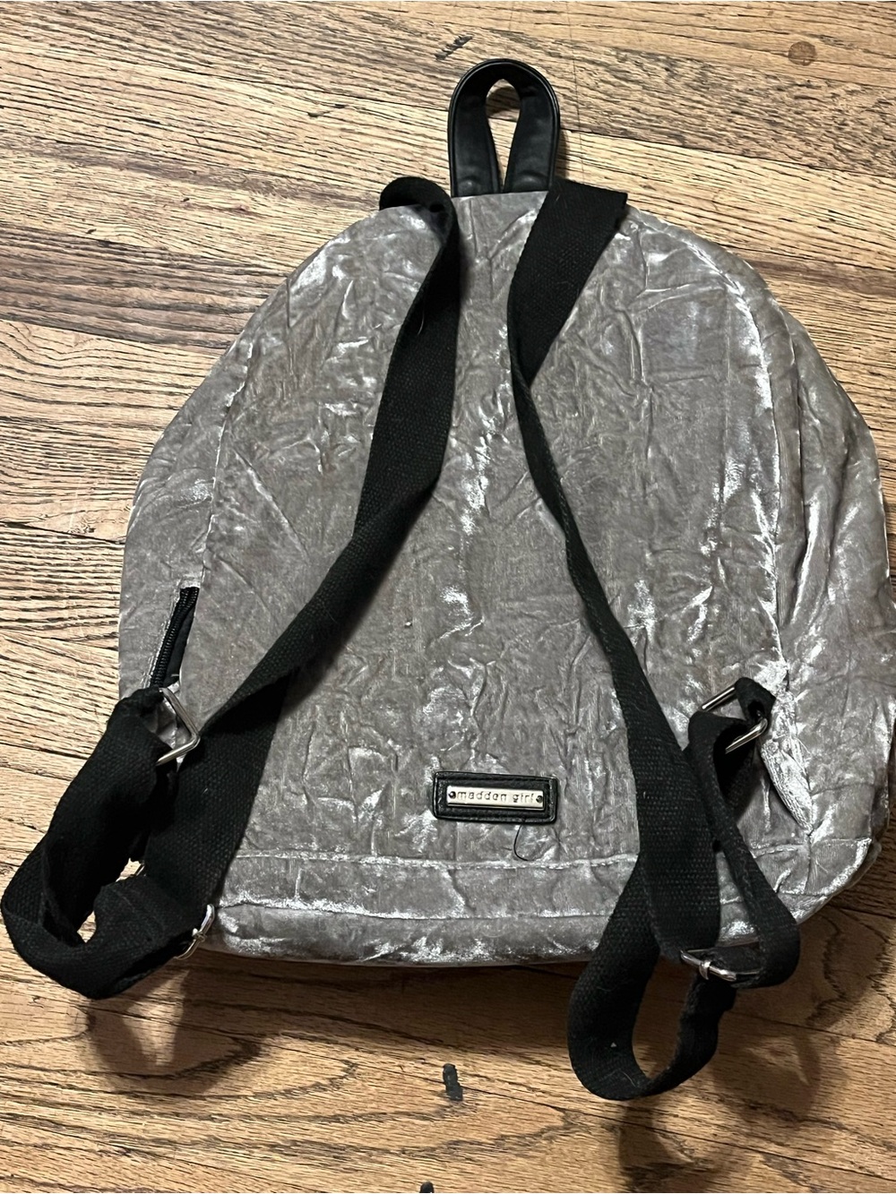 Madden Girl Silver Velvet Backpack - Picture 2 of 8